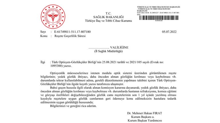 Reçete Geçerlilik Süresi Hakkında Duyuru !