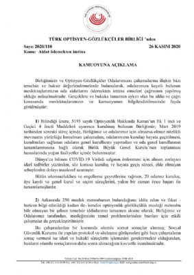 Türk Optisyen Gözlükçüler Birliği Merkez Yönetim Kurulu Kamuoyuna Açıklamada Bulundu.