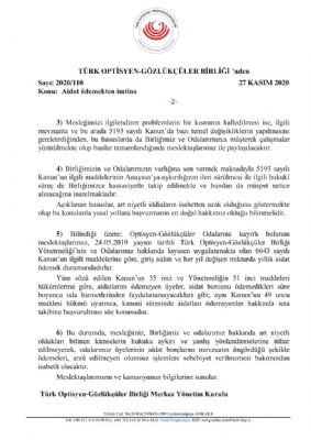 Türk Optisyen Gözlükçüler Birliği Merkez Yönetim Kurulu Kamuoyuna Açıklamada Bulundu.
