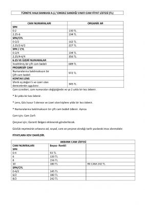 2020 Banka ve Kurumların Ödeyeceği Cam ve Çerçeve Bedelleri