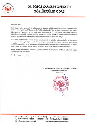 TİTUBB-ÜTS Veri Girişi ve Süre Uzatım Hakkında XI.Bölge Samsun Optisyen Gözlükçüler Odası Dilekçe Gönderdi.